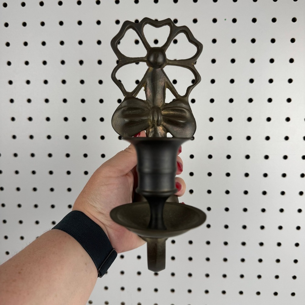 Vtg Brass‎ Bow Wall Candle Holder Sconce Hollywood Regency Decor